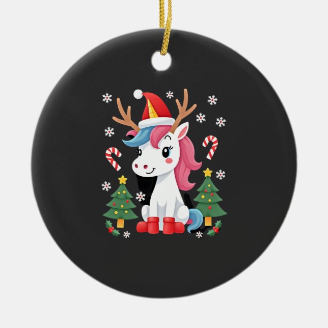 Jul Enhörning Söt Magisk Xmas Småbarns Flicka  Julgransprydnad Keramik (Framsidan)