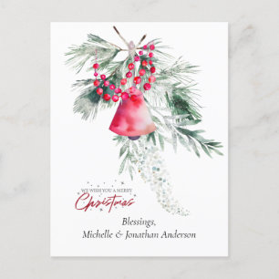 Jul - enkel Bell Greenery Design Bible Verse Helg Vykort