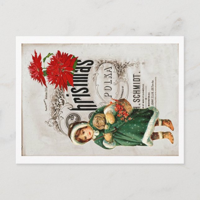 Jul Ephemera Ad Cute Girl Red Chrysanthemum Vykort (Framsida)