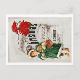 Jul Ephemera Annons Söt Flicka Röd Krysantemum Vykort