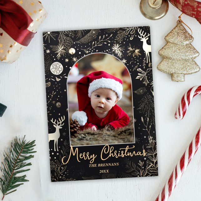 Jul ett fotofoto-Elegant Julkort (Christmas One Photo Elegant Festive Holiday Card)