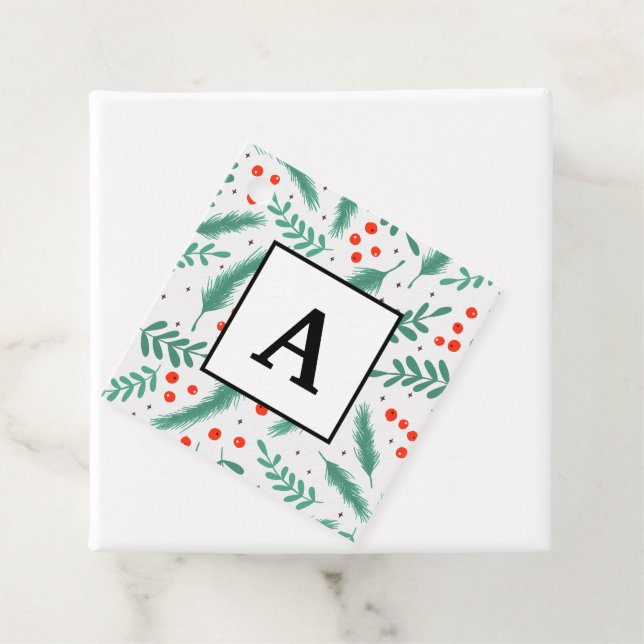 Jul Evergreen Boughs and Holly Berries Gåvor Etiketter (På plats)