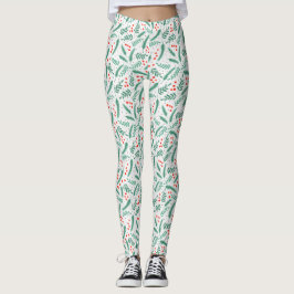 Jul Evergreen Boughs and Holly Berries Leggings