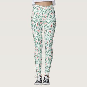 Jul Evergreen Boughs and Holly Berries Leggings