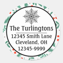 Jul Evergreen Boughs and Holly Berries Runt Klistermärke