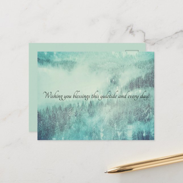 Jul Evergreen Forest Winter Solstice Helg Vykort (Fram/Back In Situ)
