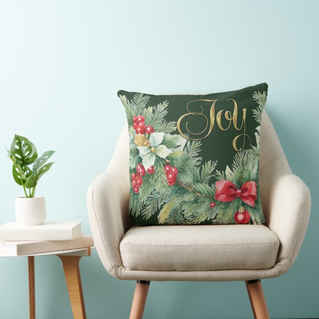 Jul Evergreen Garland Bows Red Berries Kudde (Stol)