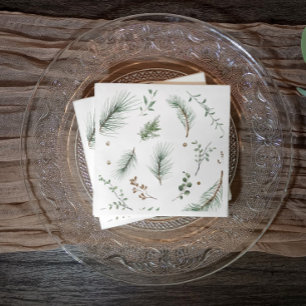 Jul Evergreen Gräs Träd Skogen Cabin Pappersservett