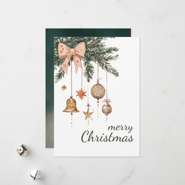 Jul Evergreen Grenar Ornament non-Photo Julkort (Fram/Back In Situ)