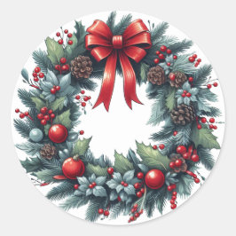 Jul Evergreen-hälsningskort Runt Klistermärke