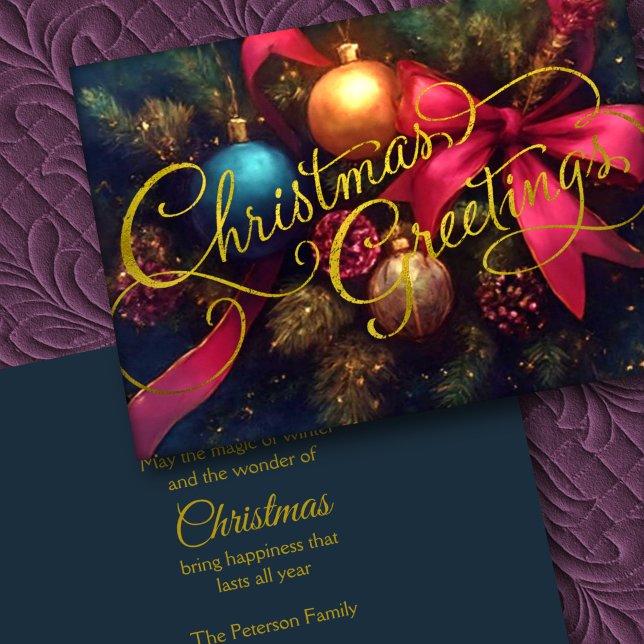 Jul Evergreen Ornament Ribbon Helgkort (Skapare uppladdad)