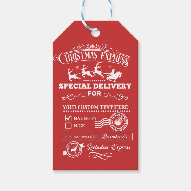 Jul Express Specialleverans NAUGHTY NICE Presentetikett (Framsidan)