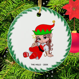 Jul Få Elf håller en stjärna Julgransprydnad Keramik