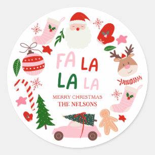 Jul Fa La La Röd och Grön Runt Klistermärke