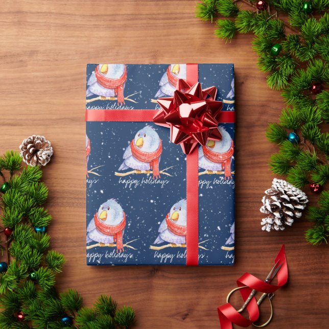 Jul Fågel med halsduk i snöflingor Presentpapper (Julgåva)