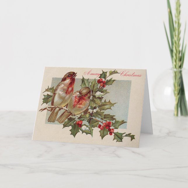 Jul Fågel Sångfågel Hagtorn Snö Helgkort (Framsida)