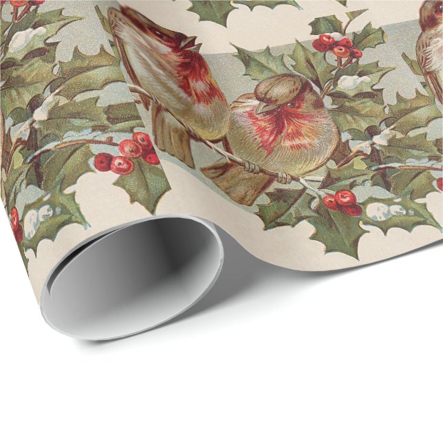 Jul Fågel Sångfågel Julgran Snö Presentpapper (Rullad Hörn)
