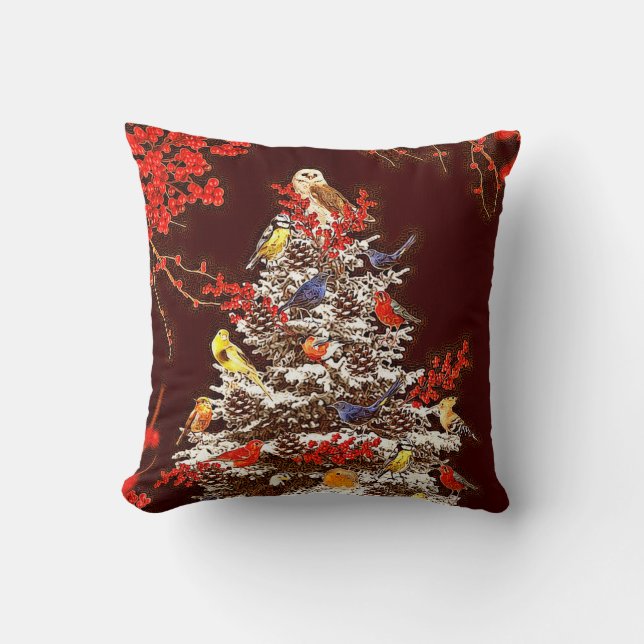 Jul Fågel Träd Kudde (Framsida)