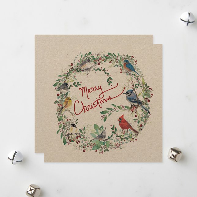 Jul Fåglar Krans Glad Jul Julkort (Holiday Birds Wreath Merry Christmas from Jenn's Emporium. )