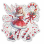 Jul Fairy Red White Candy cane Klistermärken<br><div class="desc">Kute julfairy med en röd och vit överdimensionerad candy cane.</div>