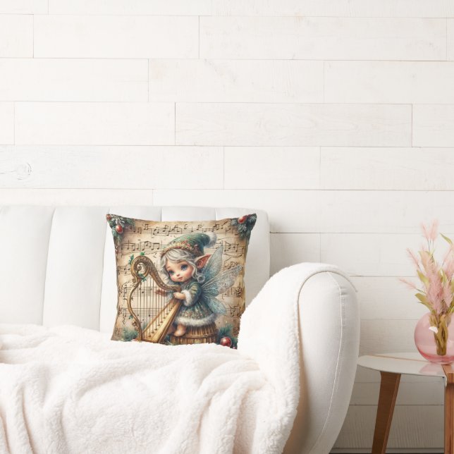 Jul Fairy spelar en Harp Kudde (Soffa)