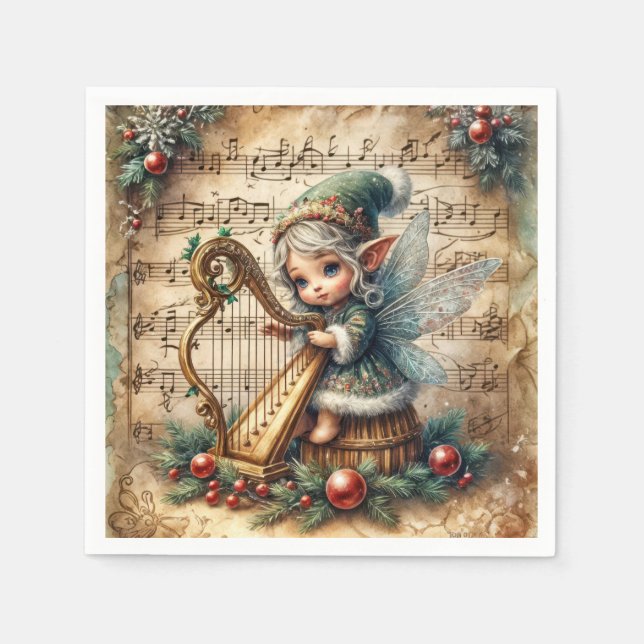 Jul Fairy spelar en Harp Pappersservett (Framsidan)