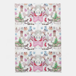 Jul Fairy Tale Hand målade vattenfärg Kökshandduk