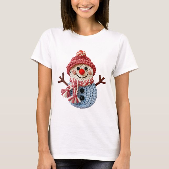 Jul Fals Garn Virkad Snöman T Shirt (Framsida)