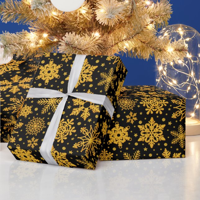 Jul Falskt Guld Glitter Snöflingor Presentpapper (Helgdagar)