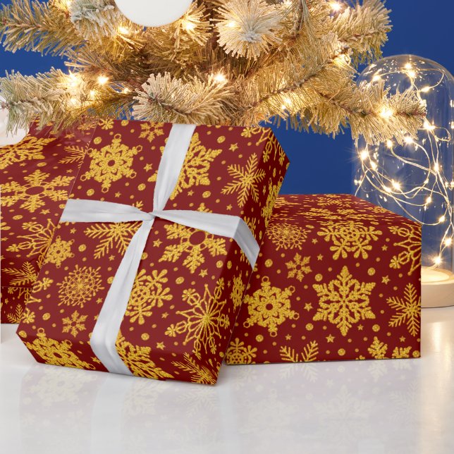 Jul Falskt Guld Glitter Snöflingor Presentpapper (Helgdagar)