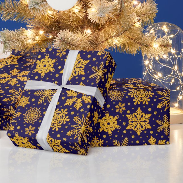 Jul Falskt Guld Glitter Snöflingor Presentpapper (Helgdagar)
