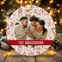 Jul Familj Foto Klotter Röd Julgransprydnad Keramik