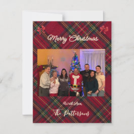 Jul Familj Foto Plaid Platt Semesterkort Julkort