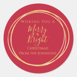Jul Familj Glad och Ljus Röd Guld Runt Klistermärke