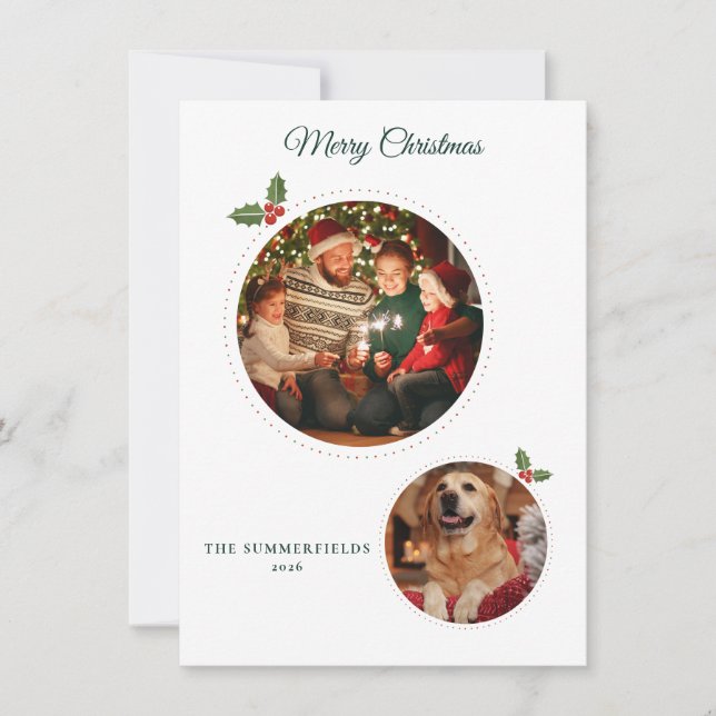 Jul Familj och Hund 2 Bilder Misteltoe Julkort (Framsida)