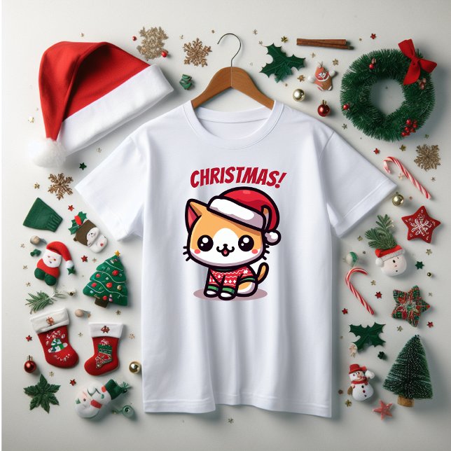 Jul, familj och Roligt kattunge T Shirt (Cute family Christmas tee shirt. Personalize any of the words to suit your family.)