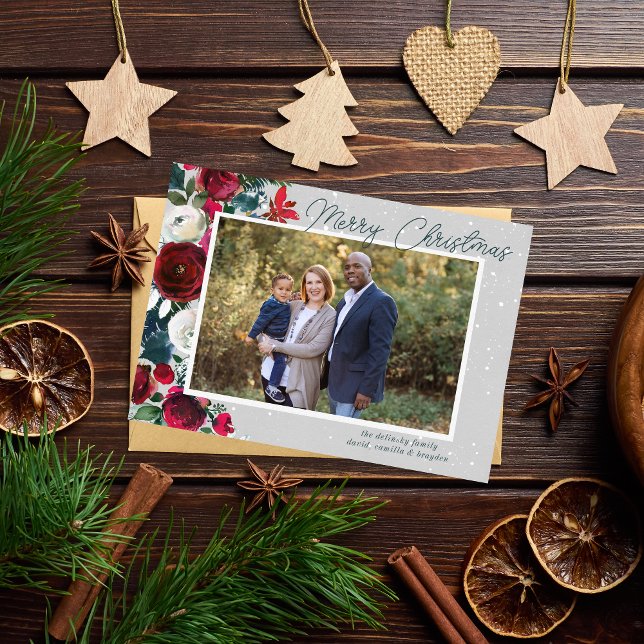 Jul Familje Glad jul firande Blommig Fotokort Julkort (Skapare uppladdad)