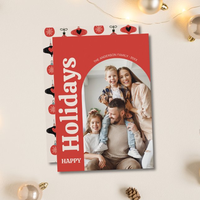 Jul Familjefoto Båge Röd Julkort (Christmas Family Photo Arch Red Holiday Card)