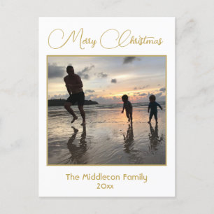 Jul Familjefoto Elegant Guld Julkort Helg Vykort