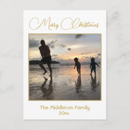 Jul Familjefoto Elegant Guld Julkort Helg Vykort