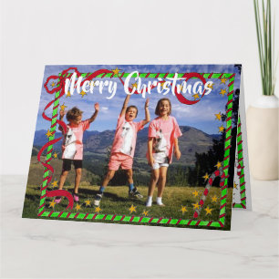 Jul Familjefoto Gröna Röda Slingor Ram Kort
