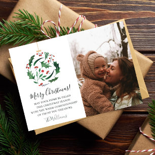 Jul Familjefoto l Blomsterboll Röd & Grön Julkort