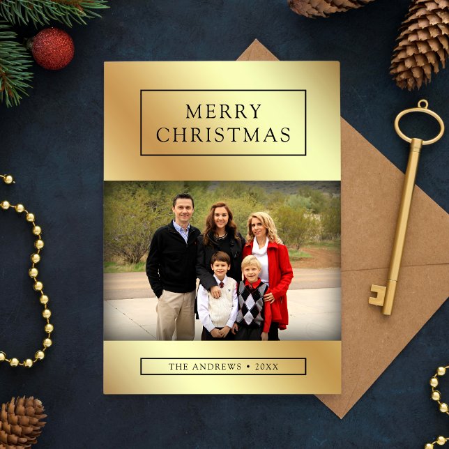 Jul Familjefoto med falsk guld folie Julkort (Skapare uppladdad)