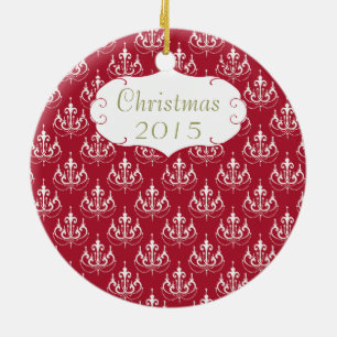 Jul Familjefoto Röd Kristallkrona #5 Damask Julgransprydnad Keramik