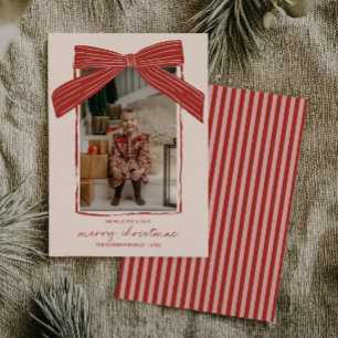 Jul Familjefotokort Julgran Bow Stripe Julkort