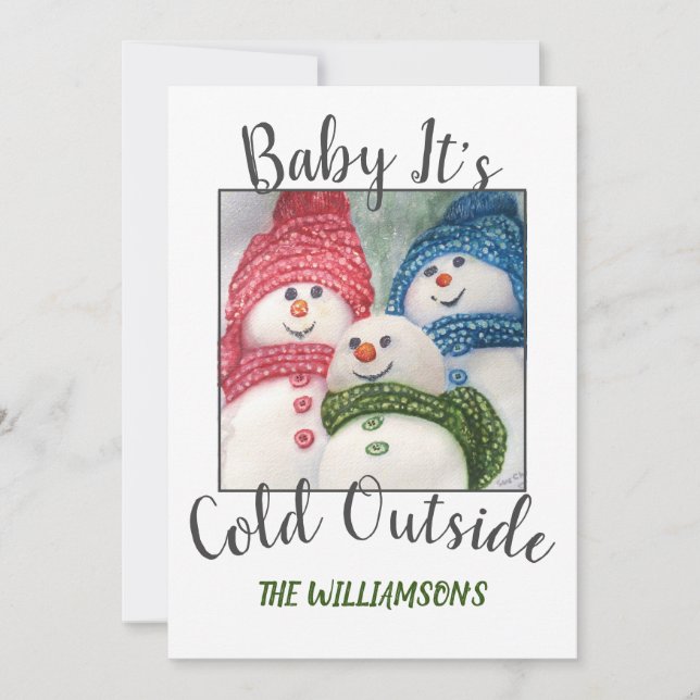 Jul-familjen Snö med foto Julkort (Framsida)