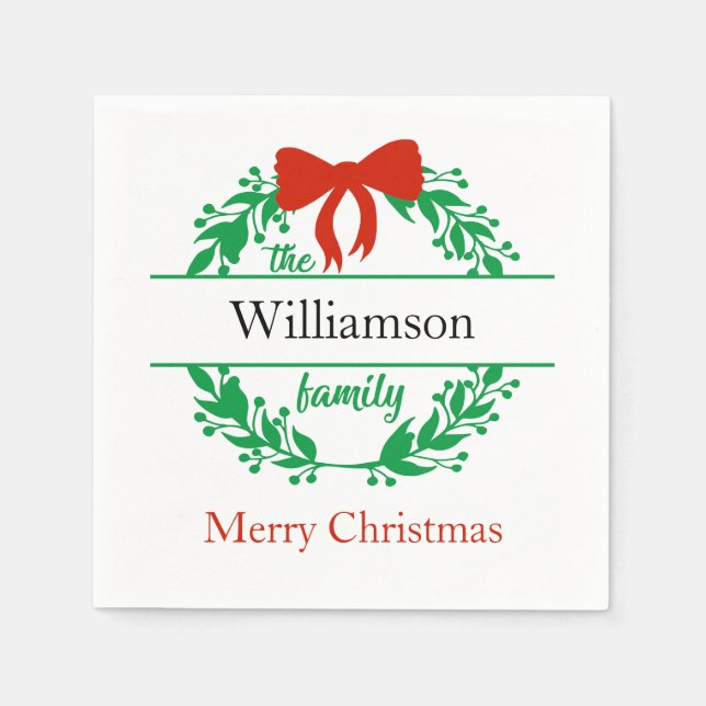 Jul Familjenamn Monogram Röd Grön Pappersservett (Framsidan)