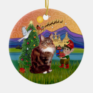 Jul Fantasi - Maine Coon katt Julgransprydnad Keramik