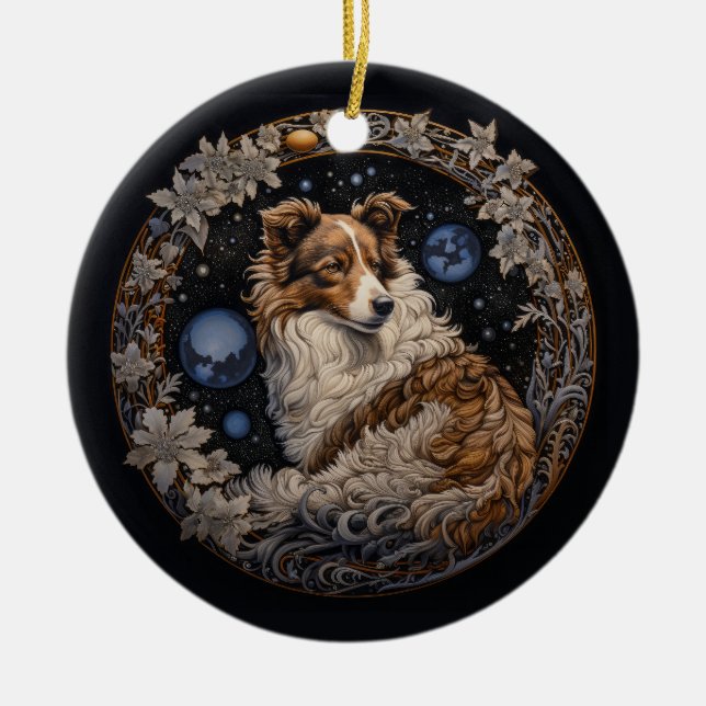 Jul Fantasy Sheltie Julgransprydnad Keramik (Framsidan)