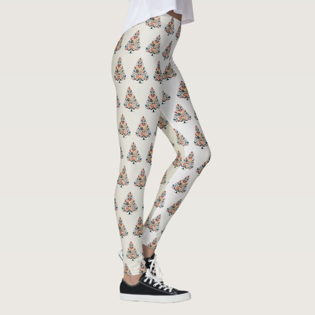 Jul Färgglad Träd Skandinavien Folkkonst Leggings (Höger)